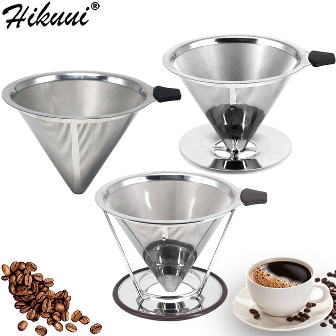 HIKUUI  Double Layer Drip Coffee Filter 18/8 Stainless Steel Reusable Cone Funnel Strainer Coffe Filter Holder Coffee Tools