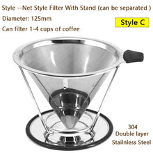 Load image into Gallery viewer, HIKUUI  Double Layer Drip Coffee Filter 18/8 Stainless Steel Reusable Cone Funnel Strainer Coffe Filter Holder Coffee Tools