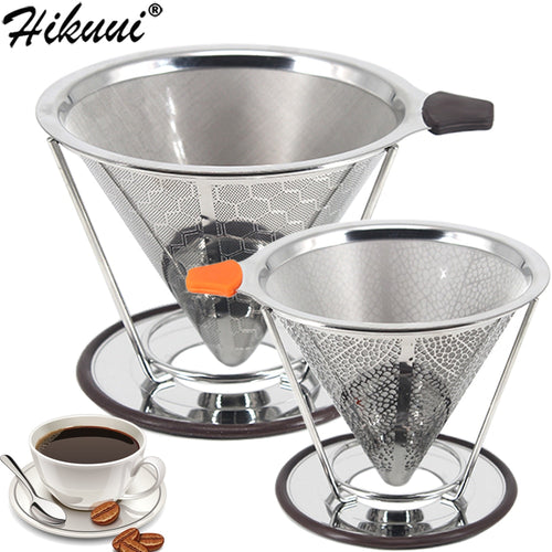Double Layer Coffee Filter 304 Stainless Steel Drip Coffee Holder Funnel Baskets Reusable Coffe Filters and Stand Coffee Filter