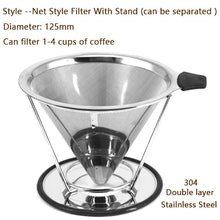 Load image into Gallery viewer, Double Layer Coffee Filter 304 Stainless Steel Drip Coffee Holder Funnel Baskets Reusable Coffe Filters and Stand Coffee Filter