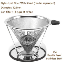 Load image into Gallery viewer, Double Layer Coffee Filter 304 Stainless Steel Drip Coffee Holder Funnel Baskets Reusable Coffe Filters and Stand Coffee Filter