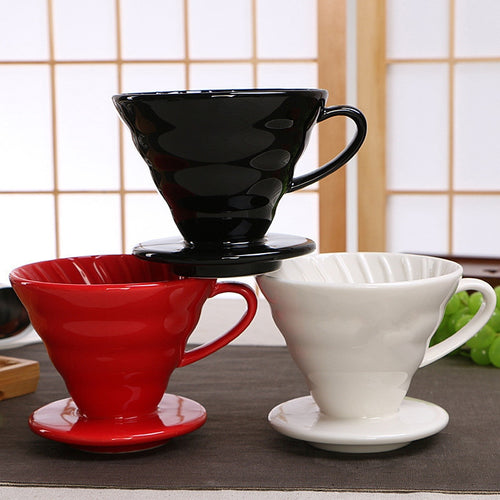 Ceramic Coffee Dripper Engine V60 Style Coffee Drip Filter Cup Permanent Pour Over Coffee Maker with Separate Stand for 1-4 Cups