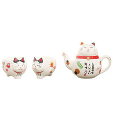 Load image into Gallery viewer, Cute Japanese Lucky Cat Porcelain Tea Set Creative Maneki Neko Ceramic Tea Cup Pot with Strainer Lovely Plutus Cat Teapot Mug