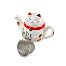 Load image into Gallery viewer, Cute Japanese Lucky Cat Porcelain Tea Set Creative Maneki Neko Ceramic Tea Cup Pot with Strainer Lovely Plutus Cat Teapot Mug